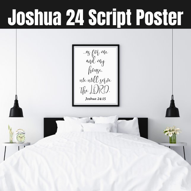Poster Sirva ao Senhor Versículo da Bíblia KJV Josué 24 E (Joshua 24 Script Poster)