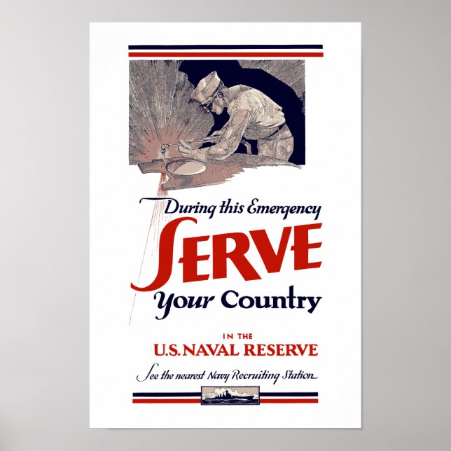 Poster Sirva O Seu País Na Reserva Naval — WW2 (Frente)