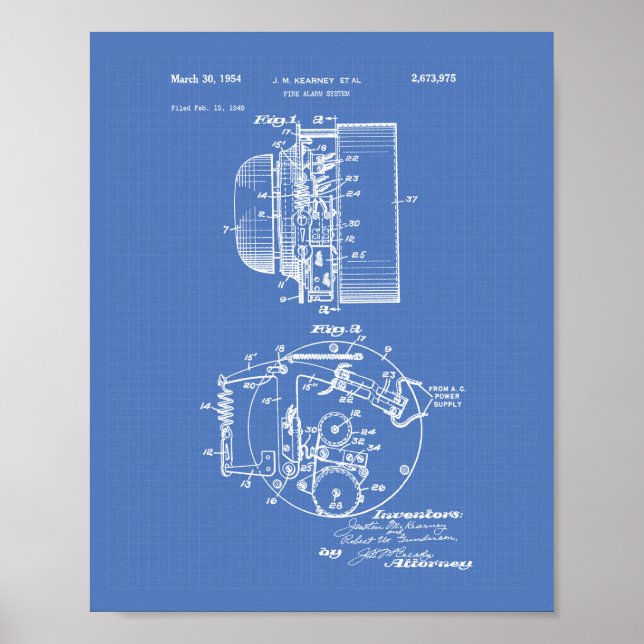 Póster Sistema de alarme de incêndio 1954 Art patent - Bl (Frente)