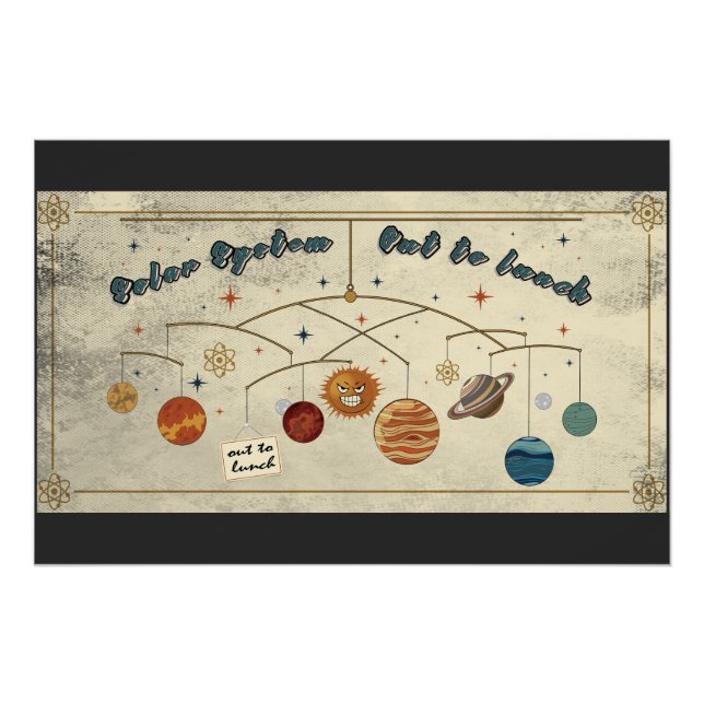 Póster Sistema Solar Fora Para Almoço Design Espacial Ret (Frente)
