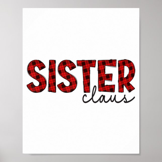 Poster Sister Claus Xmas Christmas Red Plaid Pajama Famil (Frente)