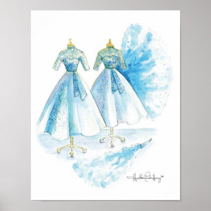 Poster Sisters Blue Dress 11x14 por Heather French Henry