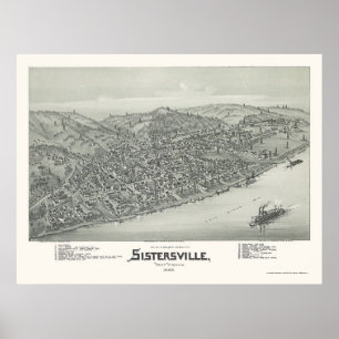 Póster Sistersville, mapa panorâmico de WV - 1896