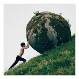Póster Sisyphus Rolling Boulder Up Hill Poster Wall Art