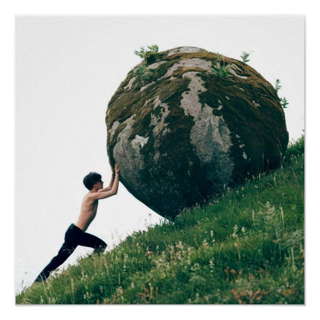 Póster Sisyphus Rolling Boulder Up Hill Poster Wall Art (Frente)