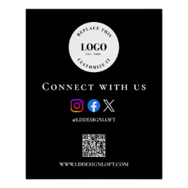 Póster site de código QR social Preto Branco Logotipo per