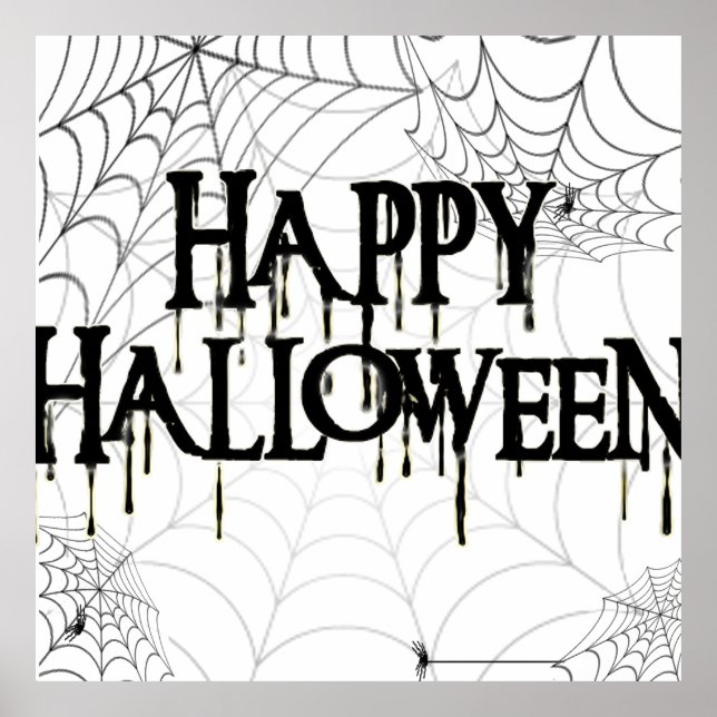 Poster Sítios De Aranha E Texto Feliz De Halloween Assust (Frente)