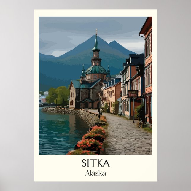 Poster Sitka Alasca Cidade Histórica à Beira-Mar (Frente)