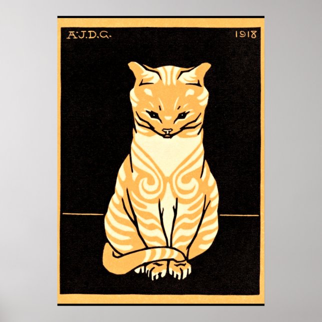 Poster Sitting Cat, Art Nouveau, ilustração (Frente)