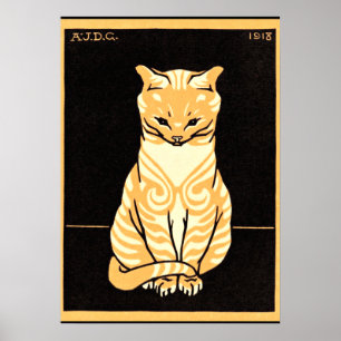 Poster Sitting Cat, Art Nouveau, ilustração