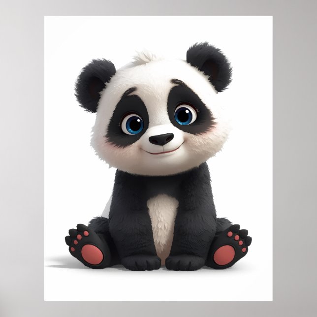 Poster Sitting Panda Bear Cartoon Illustration Art (Frente)