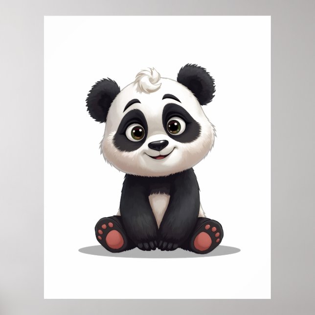 Poster Sitting Panda Bear Cartoon Illustration Artwork (Frente)