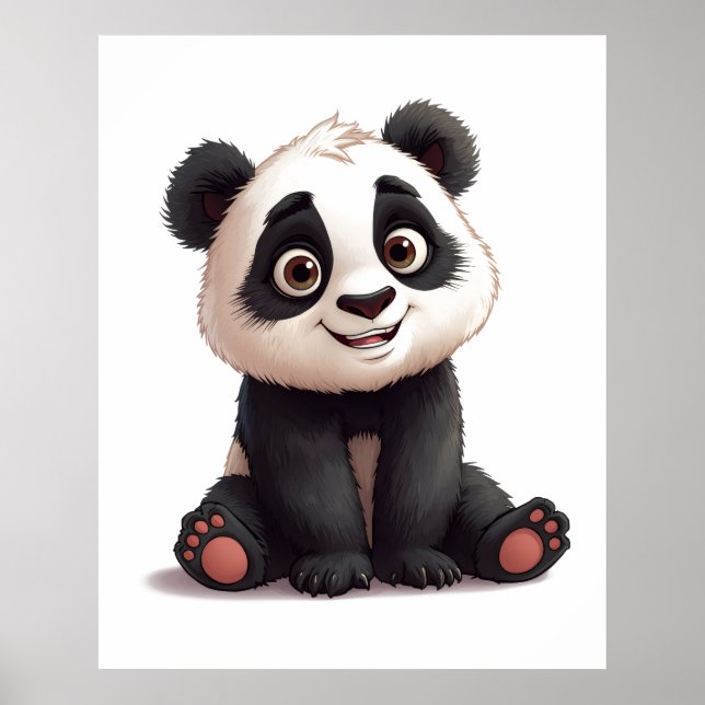 Poster Sitting Panda Bear Cartoon Illustration Artwork (Frente)