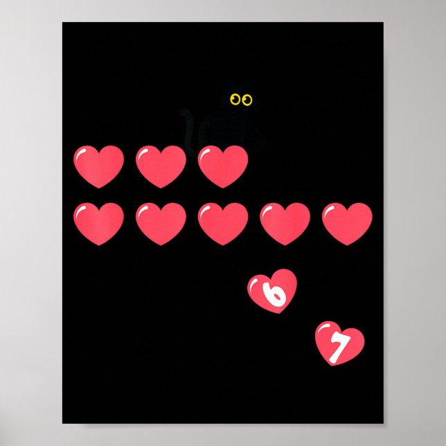Poster Six Seven Black Cat Knocking Off Hearts Funny 67 V (Frente)