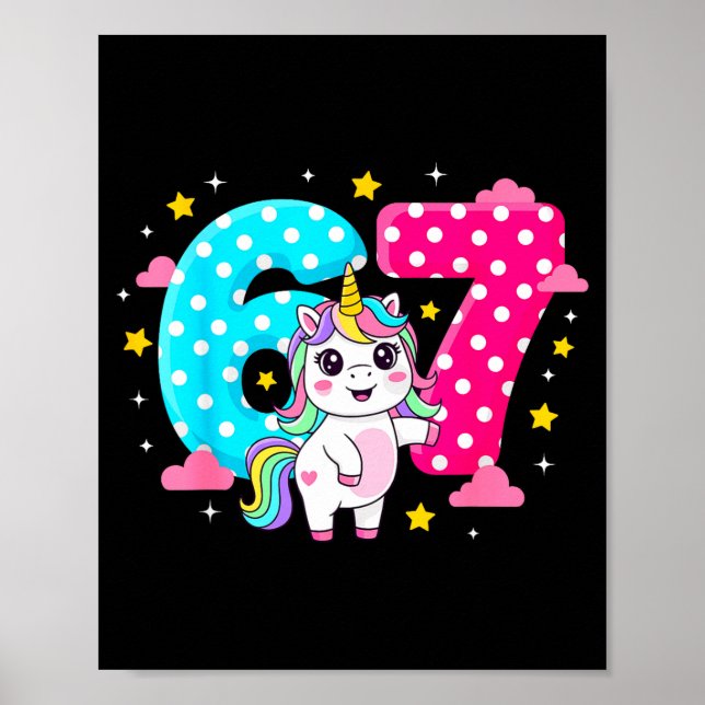 Poster Six Seven Bruh Dabbing Unicorn 6 7 Meme 7th Birthd (Frente)