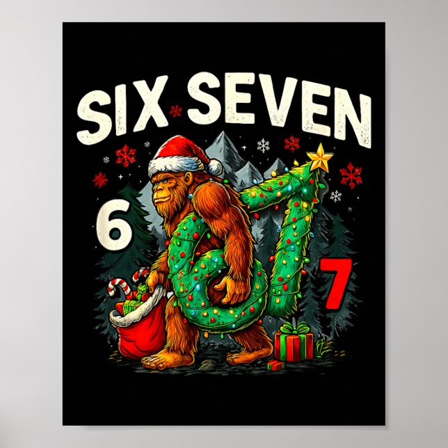 Poster Six Seven Santa Bigfoot Christmas Sasquatch 67 Fun (Frente)
