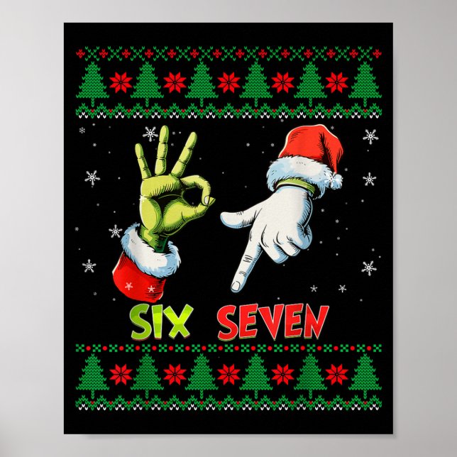 Poster Six Seven Skeleton Meme Christmas Ugly Sweater 67  (Frente)