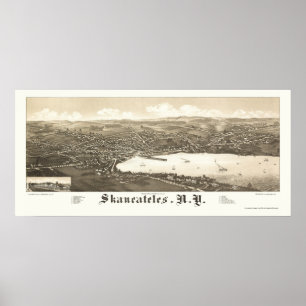 Póster Skaneateles, mapa panorâmico de NY - 1884