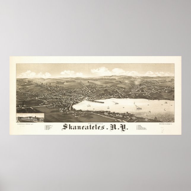 Póster Skaneateles Nova Iorque, 1884, Antecipado Mapa Pan (Frente)