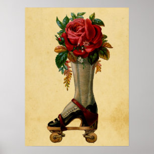 Poster Skate Floral do cilindro retrátil da vinheta cúbic