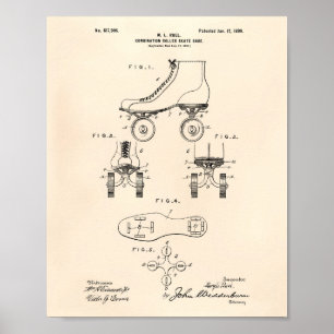Póster Skate Roller Calçado 1899 Patent Art Old Peper