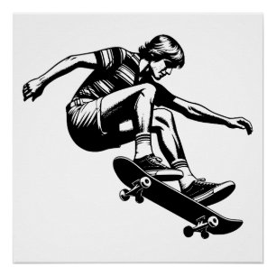 Póster Skateboard Black and White, de 70 anos