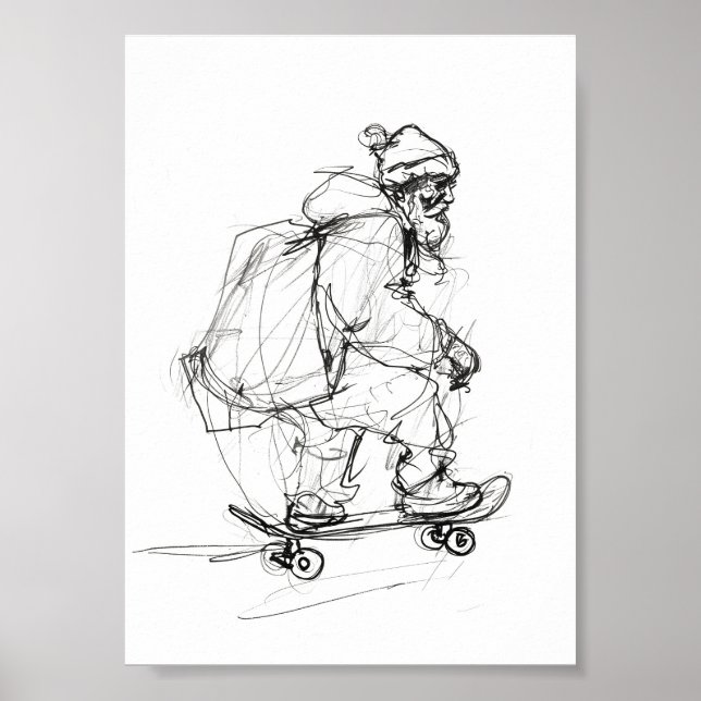 Poster Skateboard Santa Claus com Presentes (Frente)