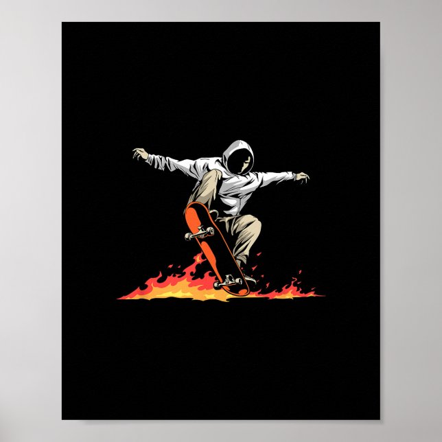 Poster Skateboard Skateboarder Skater On Fire - Skateboar (Frente)