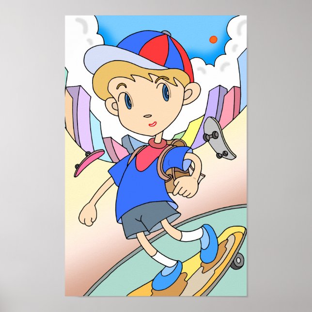 Poster Skateboarder acelera pelas ruas da cidade. (Frente)