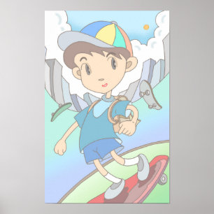 Poster Skateboarder acelera pelas ruas da cidade.