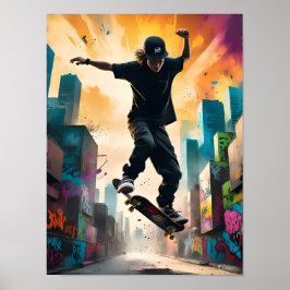 Poster Skateboarder em Voo - Truque dinâmico de Médio-ar
