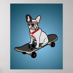 Poster Skateboarding do cão do buldogue francês