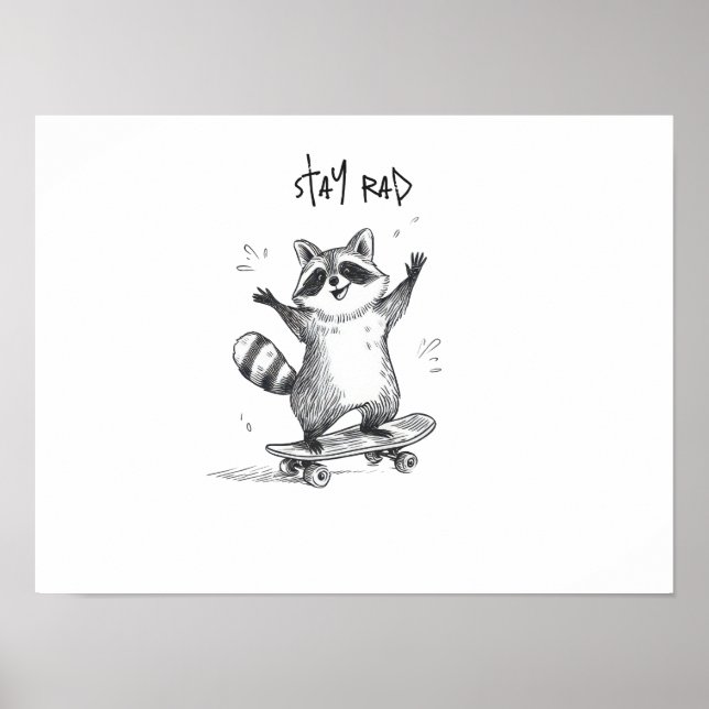 Poster Skateboarding Raccoon – Cute Funny Skateboard (Frente)