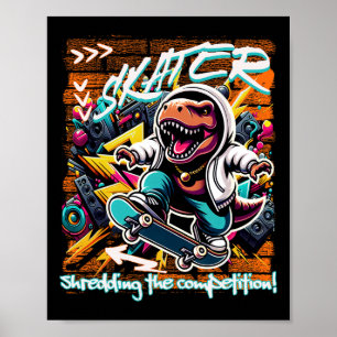 Poster Skater Desmontando a Concorrência! T-rex Engraçado