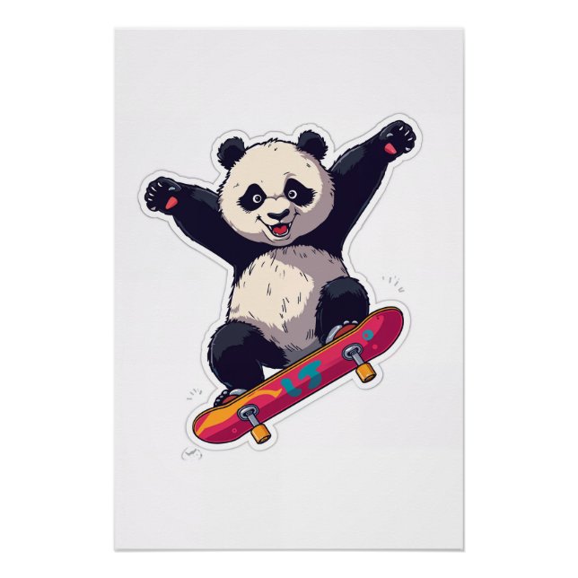 Póster Skater Panda Poster – Skateboarding Panda Wall Art (Frente)