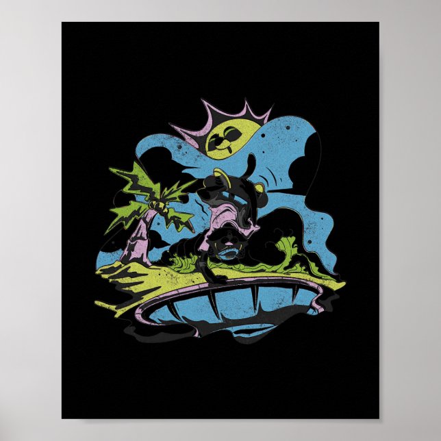 Poster Skater Panther Sob Um Sol Funky - Cartoon Retro S (Frente)