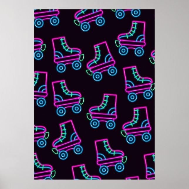 Poster skates com cilindro de neon dos anos 80 (Frente)