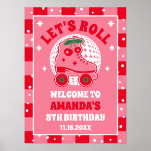 Poster Skates de cereja Aniversário do Roller Retro