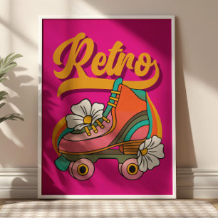 Poster &Skates do cilindro RETRO Amarelo-Rosa-Quente