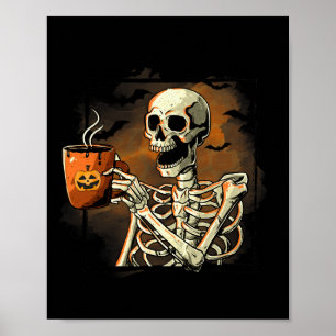 Poster SkeletBebendo Café Engraçada Casca Halloween Cos