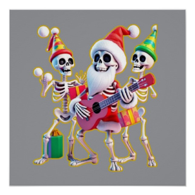 Póster **Skeleton 3D Christm Santa Party – Funnyas Skelet (Frente)