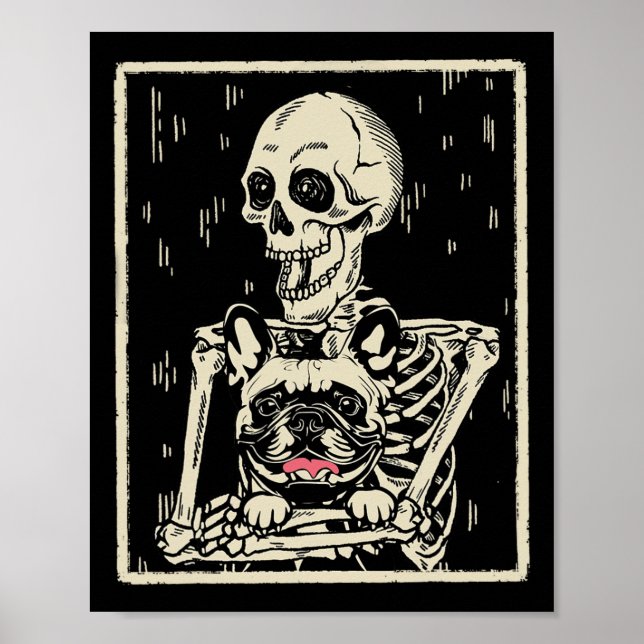 Poster Skeleton abraça o cão-grande francês (Frente)