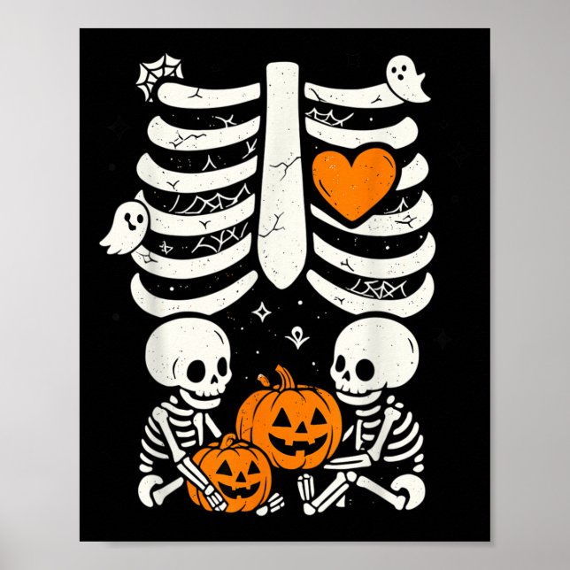 Poster Skeleton Baby Twins Halloween Gravidez Announeme (Frente)