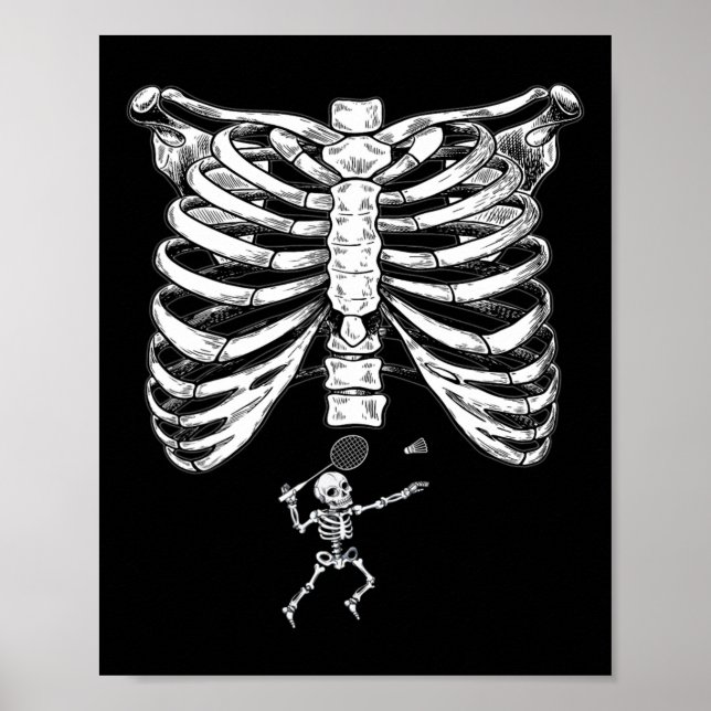 Poster Skeleton Badminton Gravidez Halloween Chutagem de  (Frente)