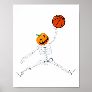 Poster Skeleton Basball Halloween Pumpkin Slam Dunk
