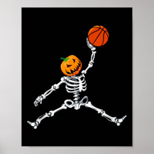 Poster Skeleton Basball Halloween Pumpkin Slam Dunk