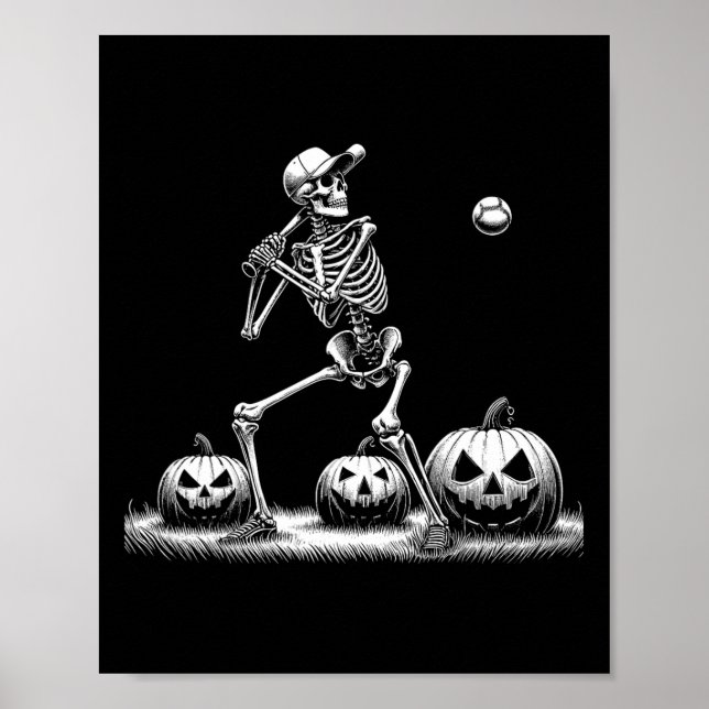 Poster Skeleton Baseball Player Halloween Mens Meninas Cr (Frente)