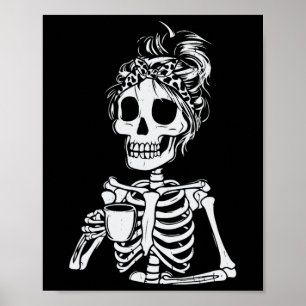 Poster Skeleton Bebendo Café Dia de as Bruxas engraçado S
