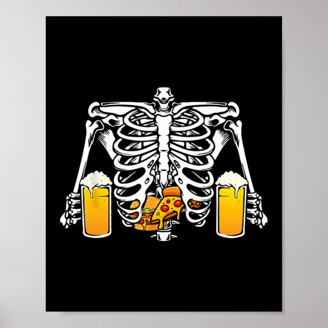 Poster Skeleton Beer Lover Hamburger Pizza Xray Halloween (Frente)
