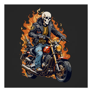 Póster Skeleton Biker Motocicleta Ciclagem Superior